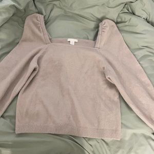 H&M Neutral tone square neck puff sleeve sweater